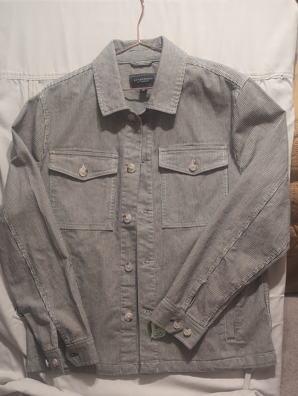 Liverpool Men's Lightweight Striped Shirt Jacket - Gray & White